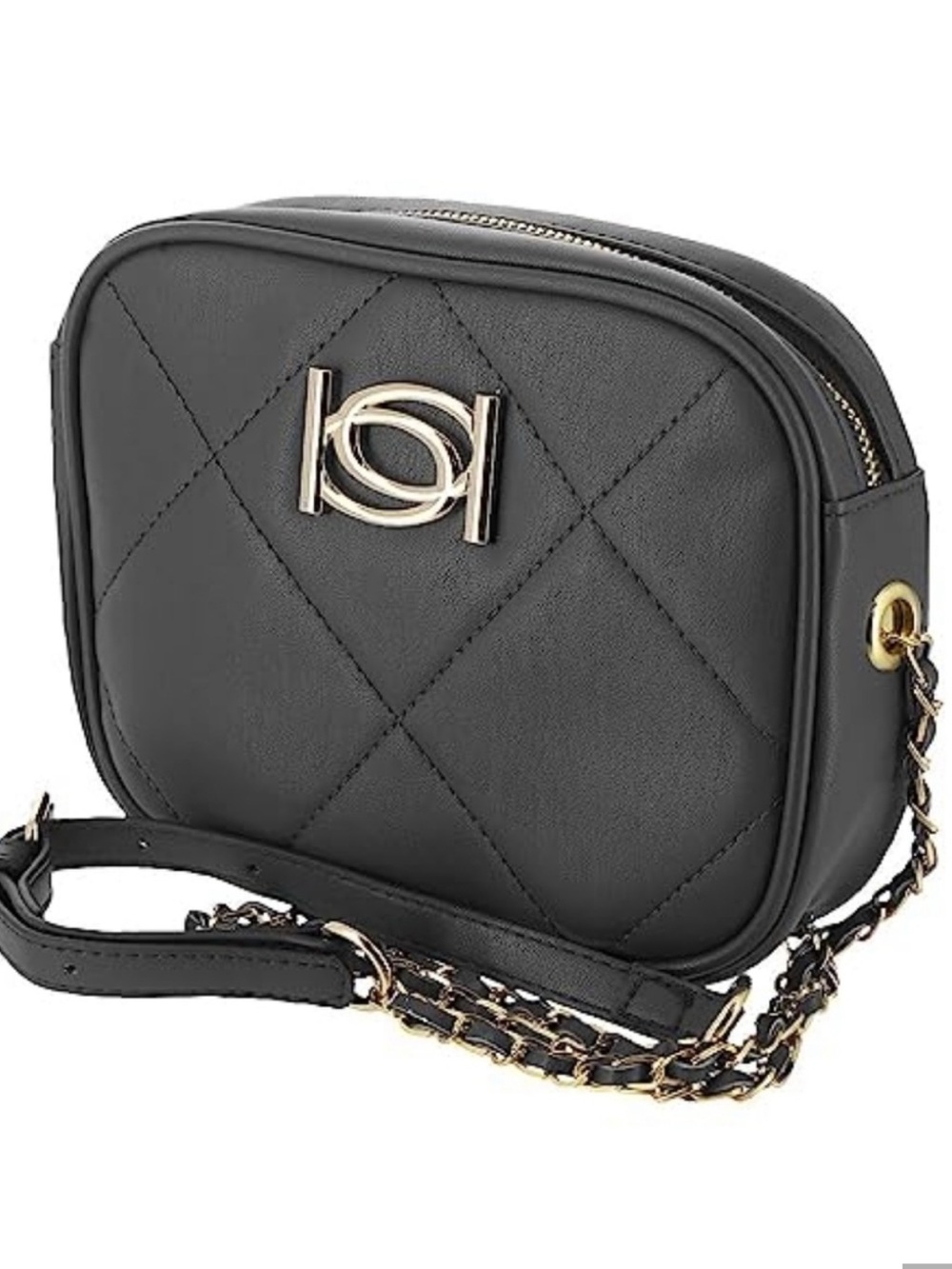 bebe Black Quilted Crossbody with Gold Chain